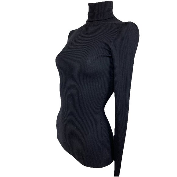 Xs WOLFORD Made In Italy Wool Black Ribbed Turtleneck Sweater Vintage - Picture 2 of 4